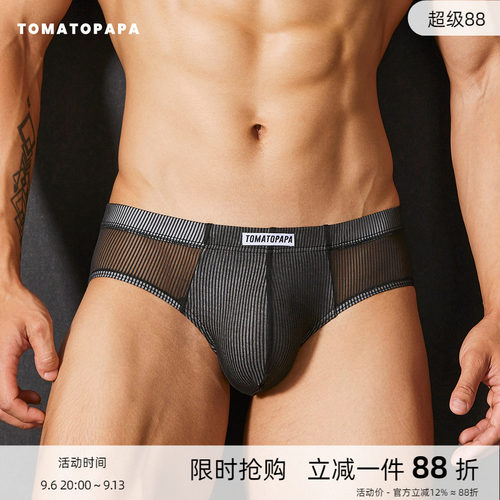 TOMATOPAPA透视网纱三角内裤男透气性感舒适三角裤运动休闲底裤