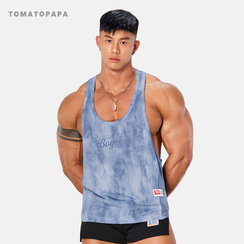 TOMATOPAPA美式印花背心男士宽松运动健身训练外穿吊带工字汗背心