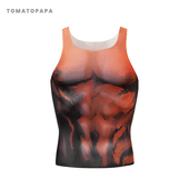 背心男 弹力网纱薄款 TOMATOPAPA美式 复古漫画红色恶魔肌肉运动修身
