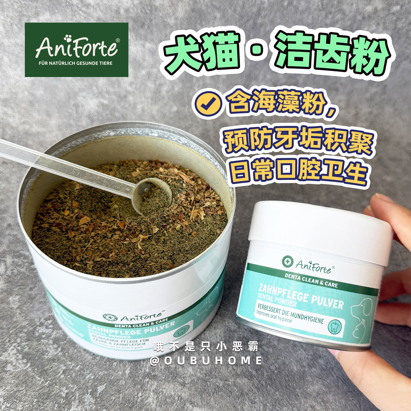 AniForte薄荷洁牙粉犬猫通用含海藻粉预防牙垢积聚日常口腔卫生