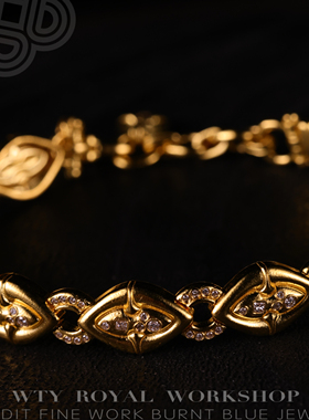 造办处细工古法足金錾刻星眸之吻手链可DIY定制