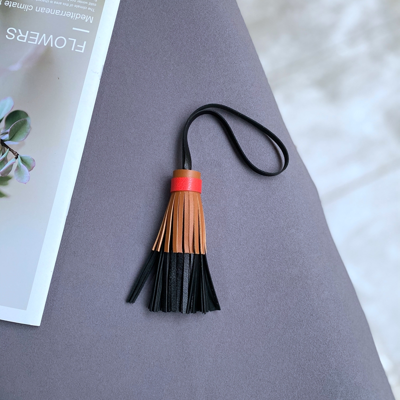 毛毛皮匠原创手工小众真皮拼色挂饰羊皮包包流苏百搭钥匙扣配饰