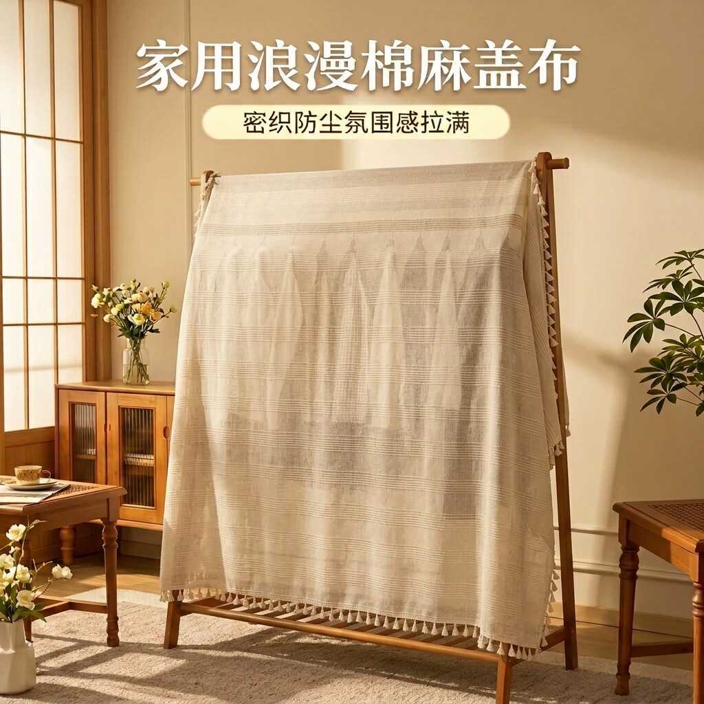 2026新款棉麻落地衣架防尘罩大尺寸衣柜顶盖布遮灰尘布艺防护罩