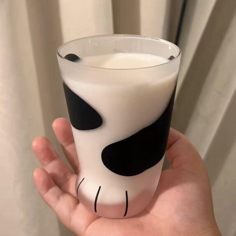【猫爪杯】磨砂玻璃杯猫脚水杯牛奶咖啡果汁杯可爱卡通女生高颜值