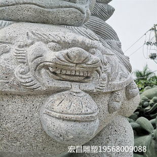 门口石狮子石像摆件 青石石雕狮子 动物雕刻