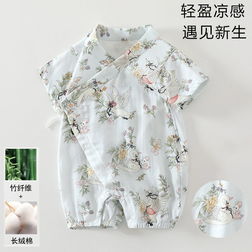 婴儿连体衣夏季竹棉纱布新生儿衣服和尚服宝宝哈衣薄款透气衣服