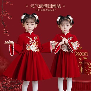 儿童冬裙子冬装汉服拜年服女童连衣裙新款喜庆过年衣服冬季新年装
