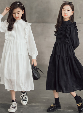 女童白色连衣裙2023春夏新款中大童亲子装气质小仙女中长款蛋糕裙