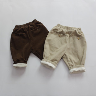 新品儿童裤子秋季女童棉裤纯色灯芯绒韩版宽松加厚男童加绒裤保暖