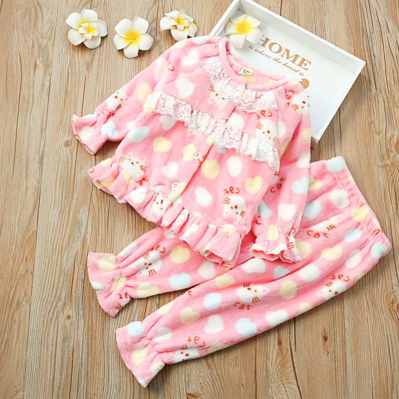 2025秋冬珊瑚绒女童睡衣法兰绒居家服保暖套装法拉绒儿童冬家居服