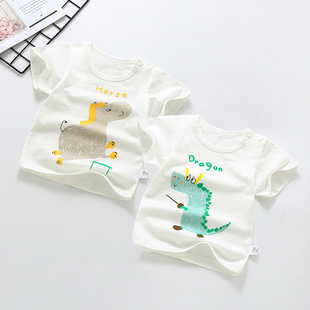 厂家女童印花纯棉圆领夏季半袖上衣宝宝短袖t恤男童a类打底衫