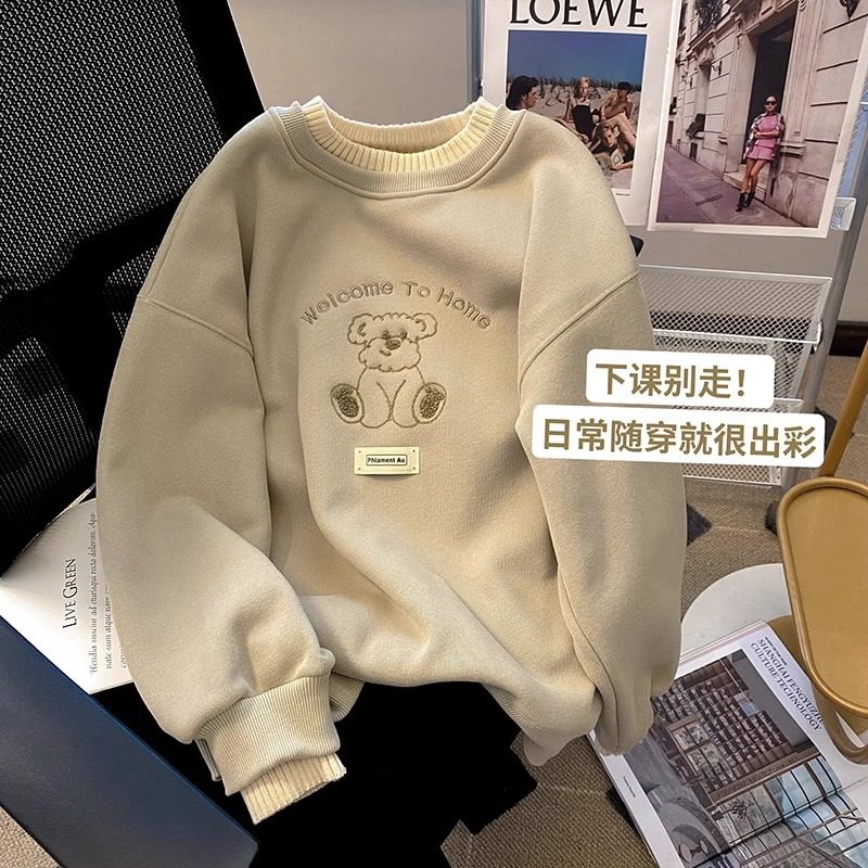 女童加绒卫衣秋冬儿童假两件打底衫韩版女孩洋气冬装加厚圆领上衣