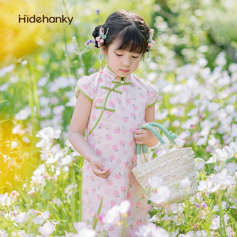 直播间秒杀价79小桃气古风女童桃子旗袍纯棉儿童中国风夏季粉色