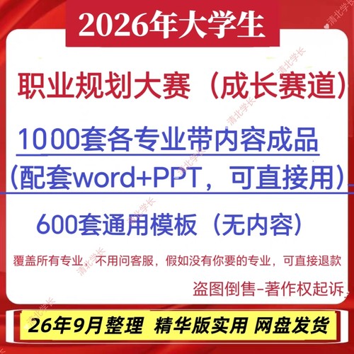 26大学生职业规划大赛成长赛道成品ppt模板职业规划书word资料