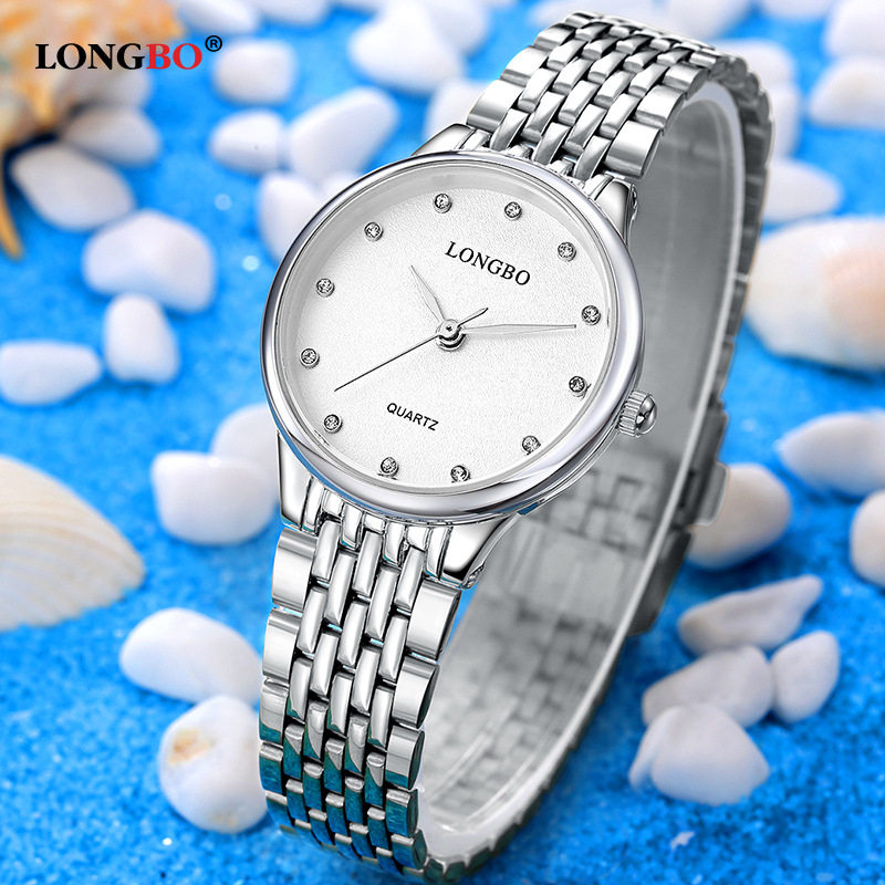 龙波情侣手表商务休闲精钢带女士手表防水镶钻时尚女腕表 80273