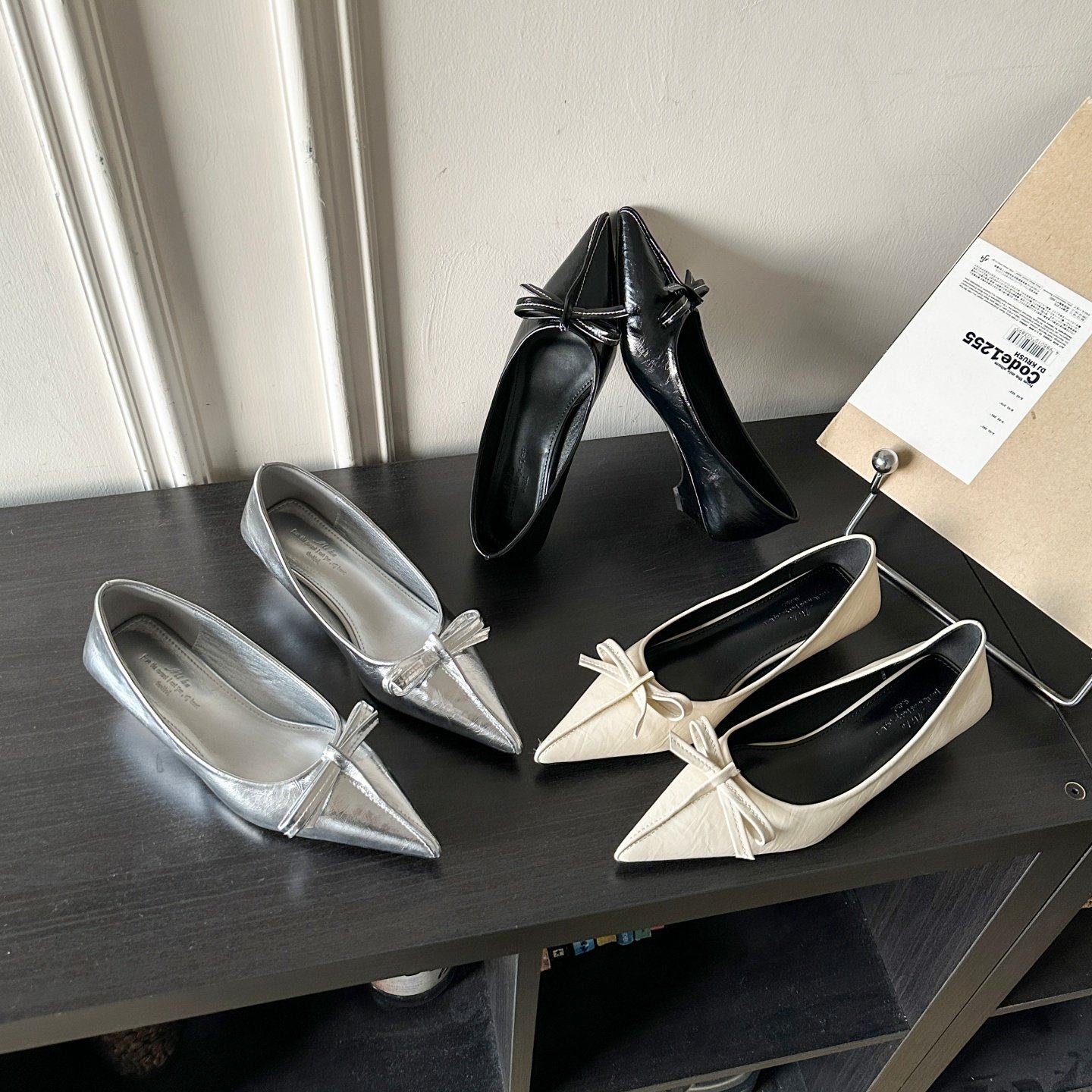 Mi Ke 2025年新款尖头蝴蝶结浅口单鞋女粗跟百搭一脚蹬软底豆豆鞋,女鞋,毛毛鞋,淘宝优惠券,粉丝福利购,淘宝优惠卷