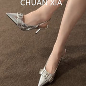 法式 高级感包头凉鞋 女真皮皮带扣尖头包鞋 羊皮版 漆皮细跟高跟鞋