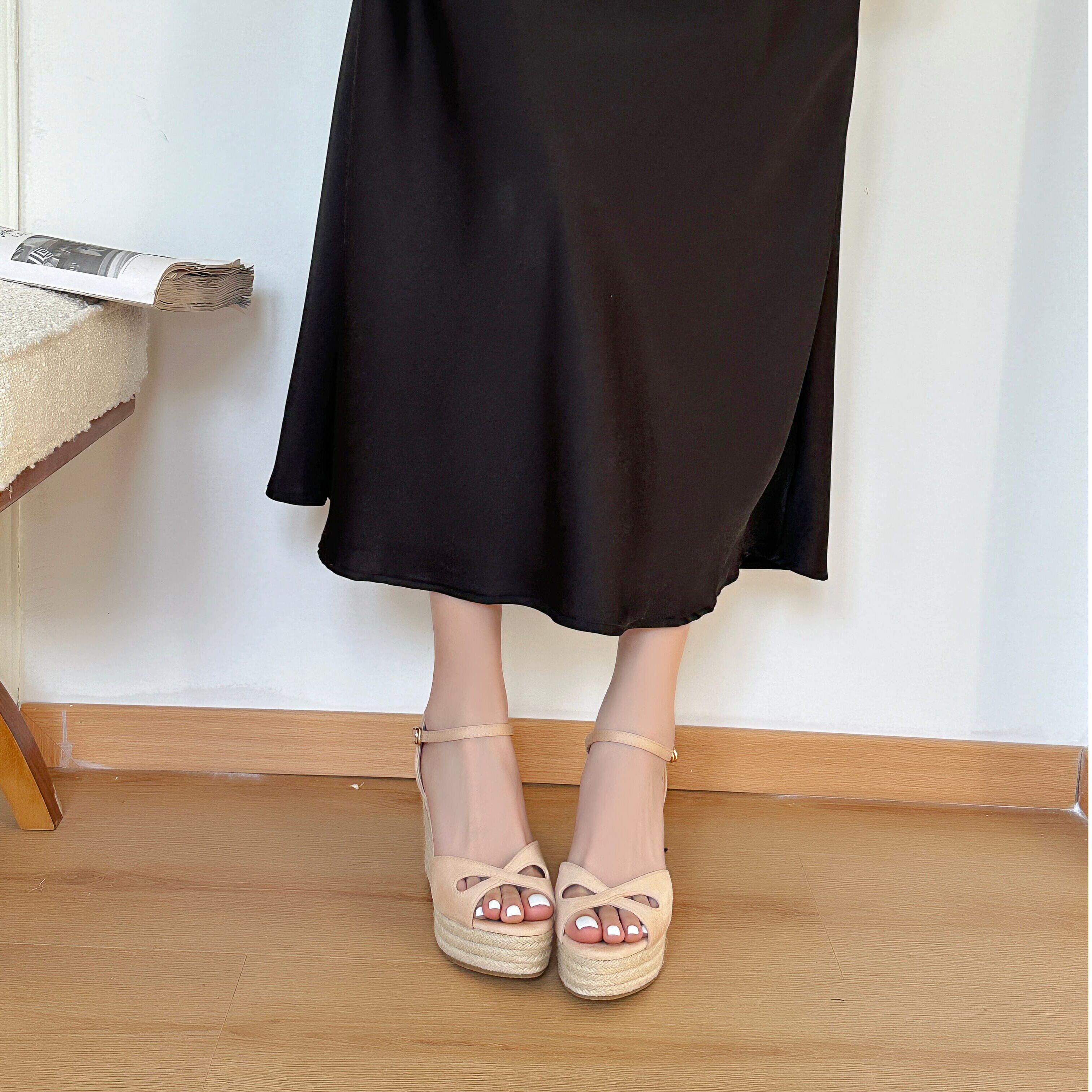 编织麻绳厚底高跟女鞋坡