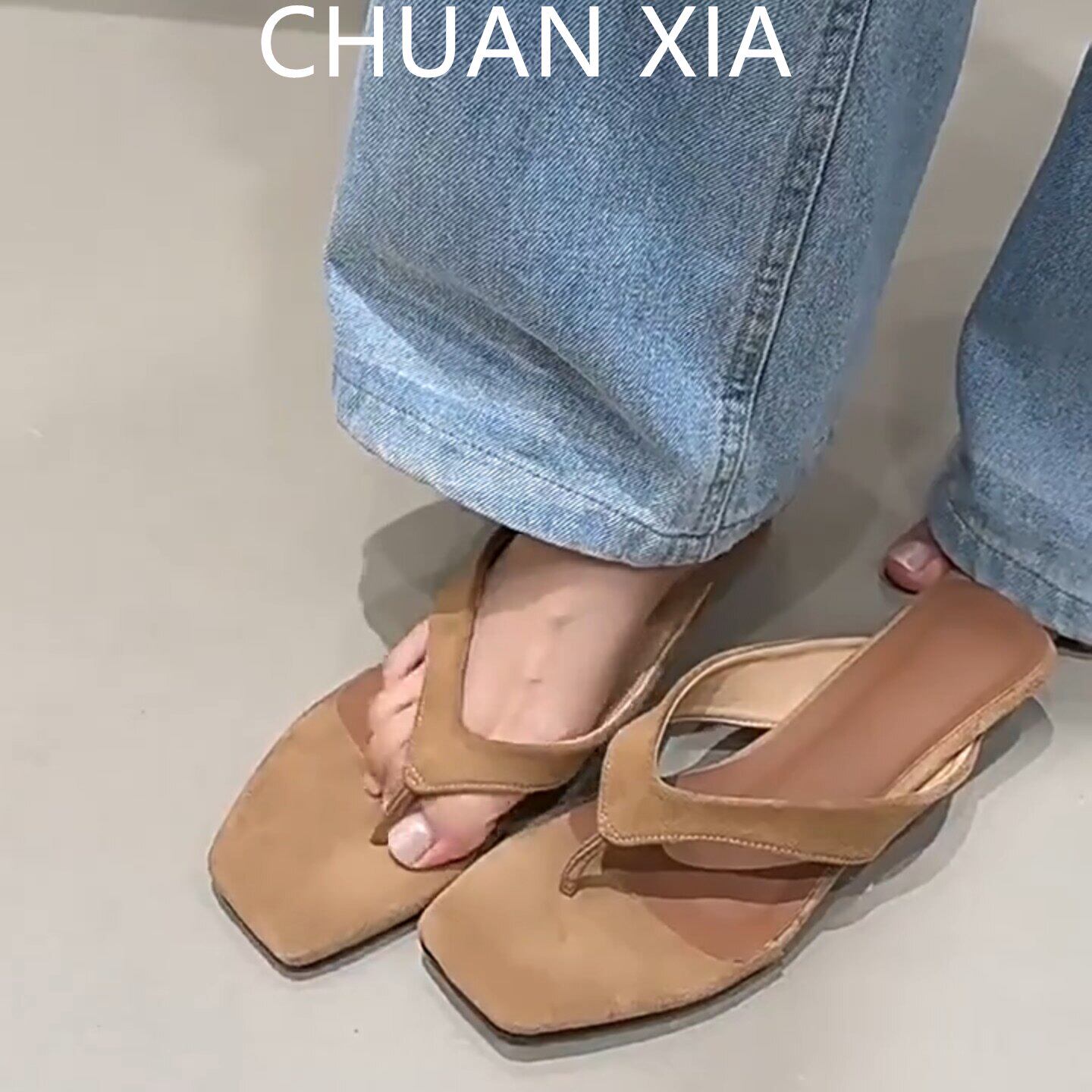 羊皮版！时尚真皮坡跟夹