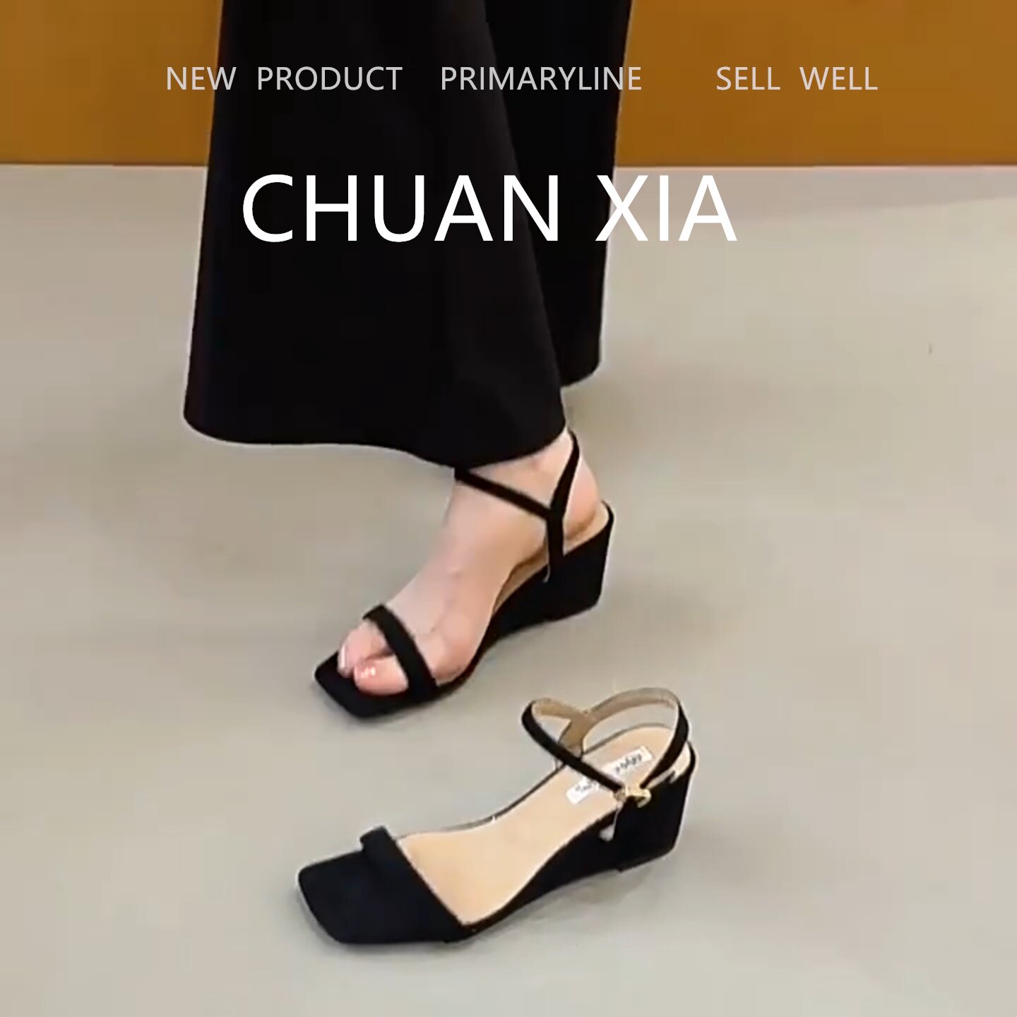 羊皮版-小众设计感楔型凉鞋女外穿配裙子简约百搭一字扣带凉拖鞋