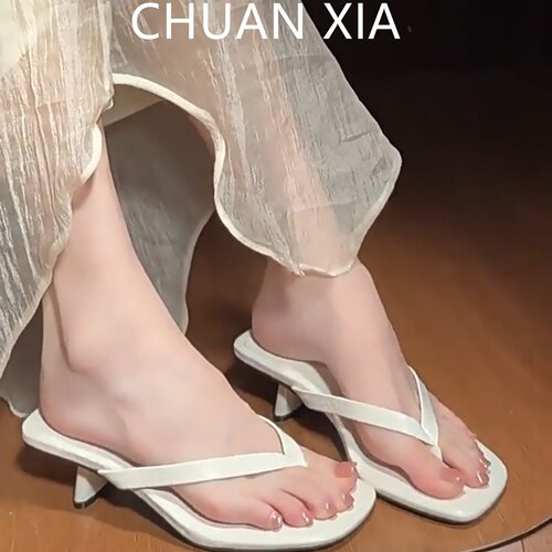 羊皮版-厚底增高夹趾凉拖