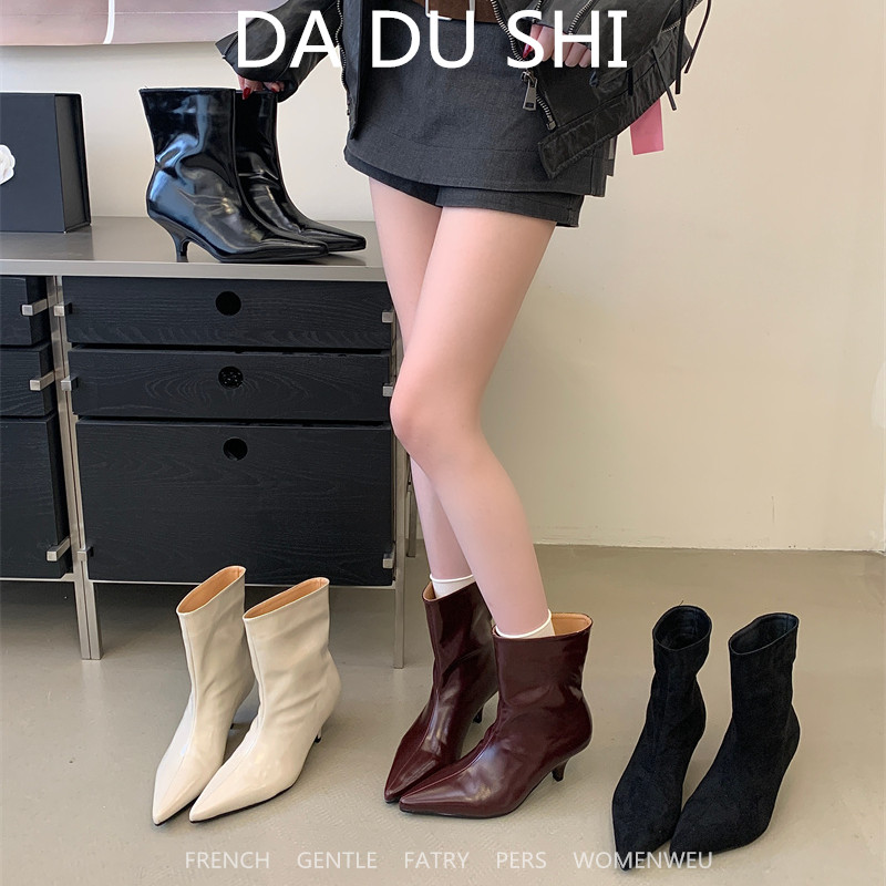 法式尖头细跟短靴女秋冬