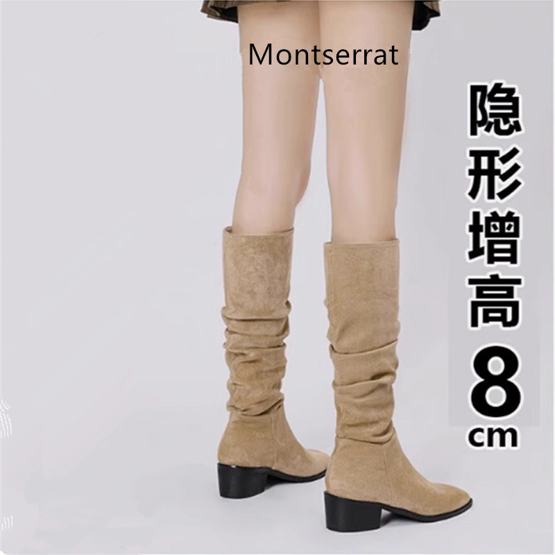 内堆堆靴长筒骑士靴子2025年新款秋季法式中筒瘦瘦西部牛仔靴