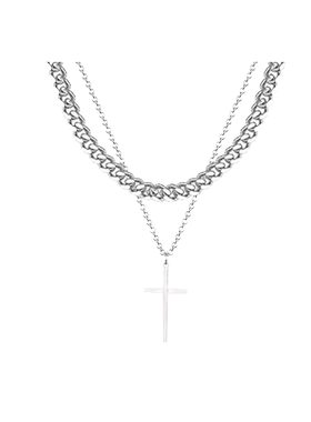 男生嘻哈双层叠戴项链十字架