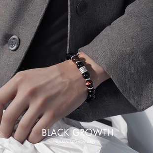 黑曜石手链高级感小众设计潮流复古可拉伸手串男生串珠潮男士手绳