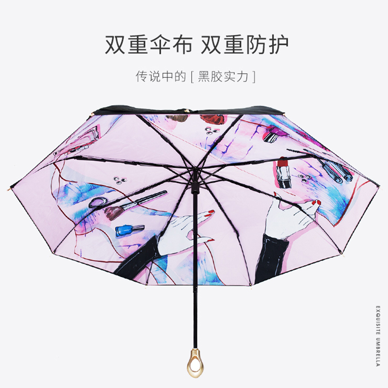 小妹优品太阳伞双层黑胶防紫外线遮阳伞防晒伞晴雨两用折叠伞