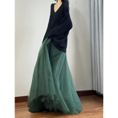 读衣术绿色绝美高端网纱长裙 秋冬多层蓬蓬裙 复古风半身裙A字裙