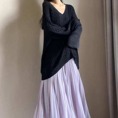 针织衫套头V领外穿镂空显瘦上衣