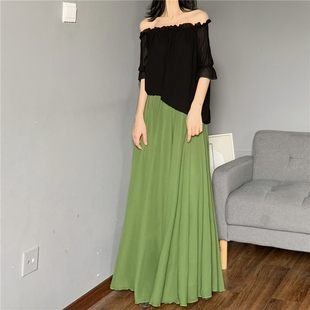 锁骨上衣甜美超仙一字肩 荷叶边别致小衫 宽松遮肚薄款凉快雪纺衫