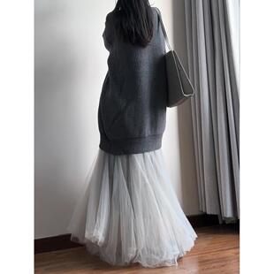 读衣术中长款灰色针织开衫女 秋冬加厚粗棒针毛衣外套 慵懒风外搭