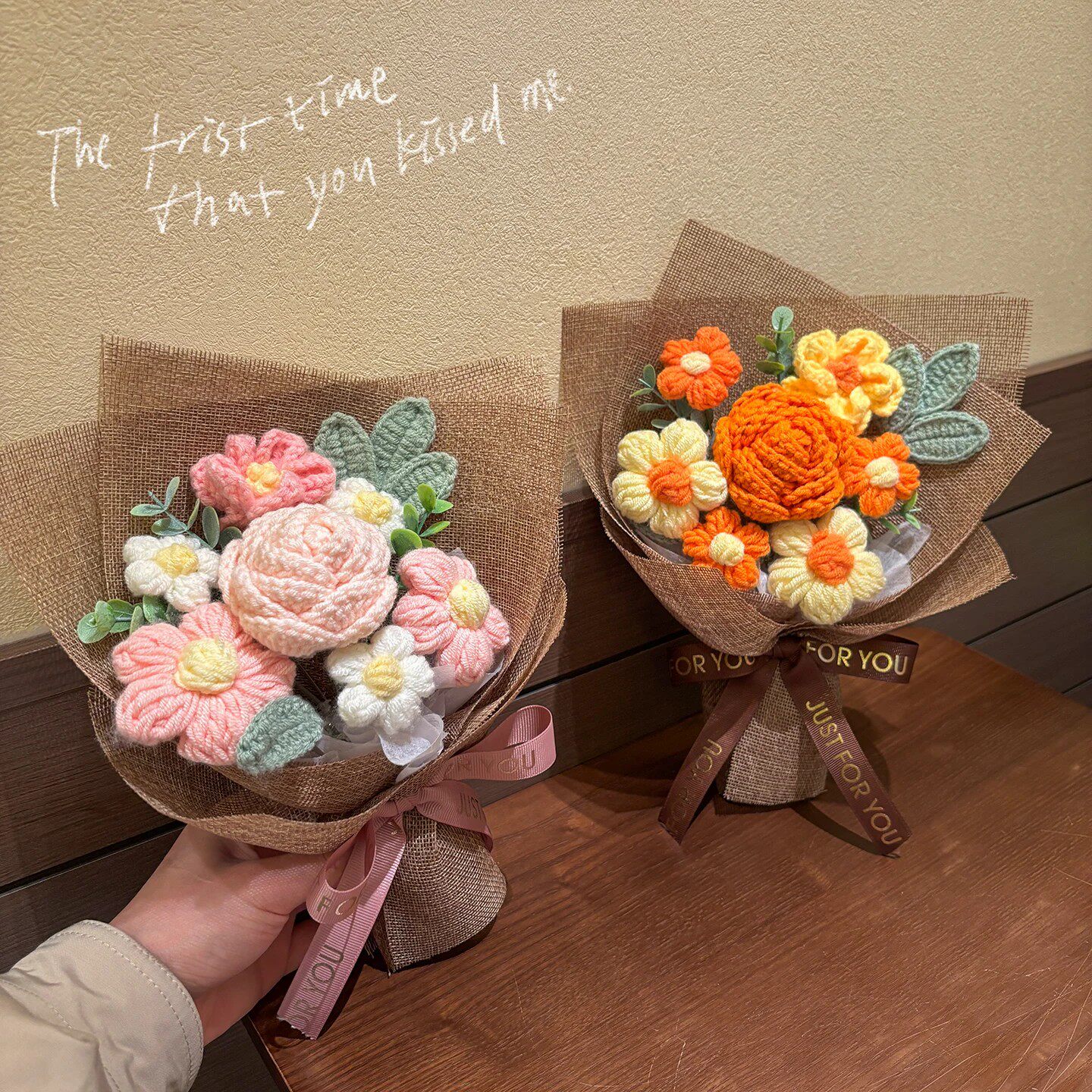毛线花束礼物成品仿真永生花编织