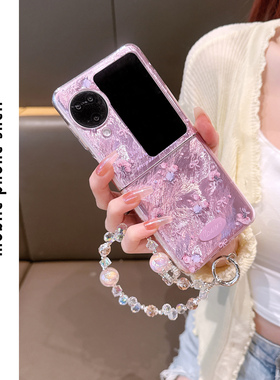ins风粉紫郁金香适用OPPOfindN3flip手机壳新款findn2flip网红同款高级链条透明折叠屏保护壳N2flip斜挎绳女