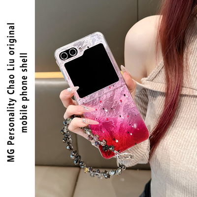 ins风粉紫晚霞星空适用三星Zflip6手机壳网红个性折叠屏W24Flip女款Zflip5小众新款手提日韩W25链条绳斜挎潮