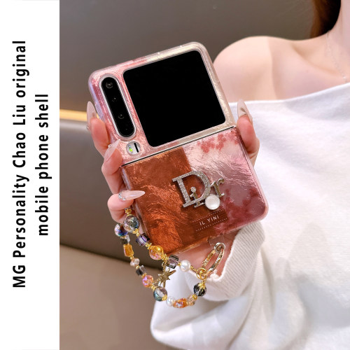 ins风复古花束插画字母适用华为PuraX手机壳三星zflip7折叠屏pocket2网红OPPOfindN3flip女款手提链条斜挎潮