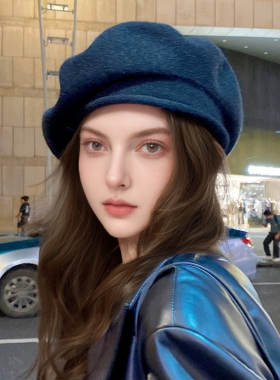 文艺复古针织贝雷帽女秋冬韩版百搭显脸小黑色画家毛线帽大头围男