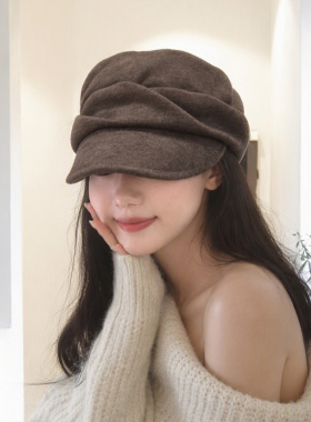 毛呢复古贝雷鸭舌帽显脸小女秋冬