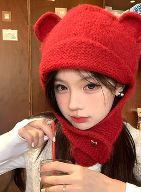 甜美可爱针织毛线帽女秋冬包头护耳加厚保暖防寒显脸小帽子大头围