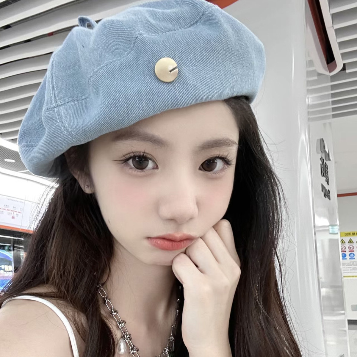 网红薄款牛仔贝雷帽女春夏韩版日系显脸小画家云朵帽子大头围秋冬