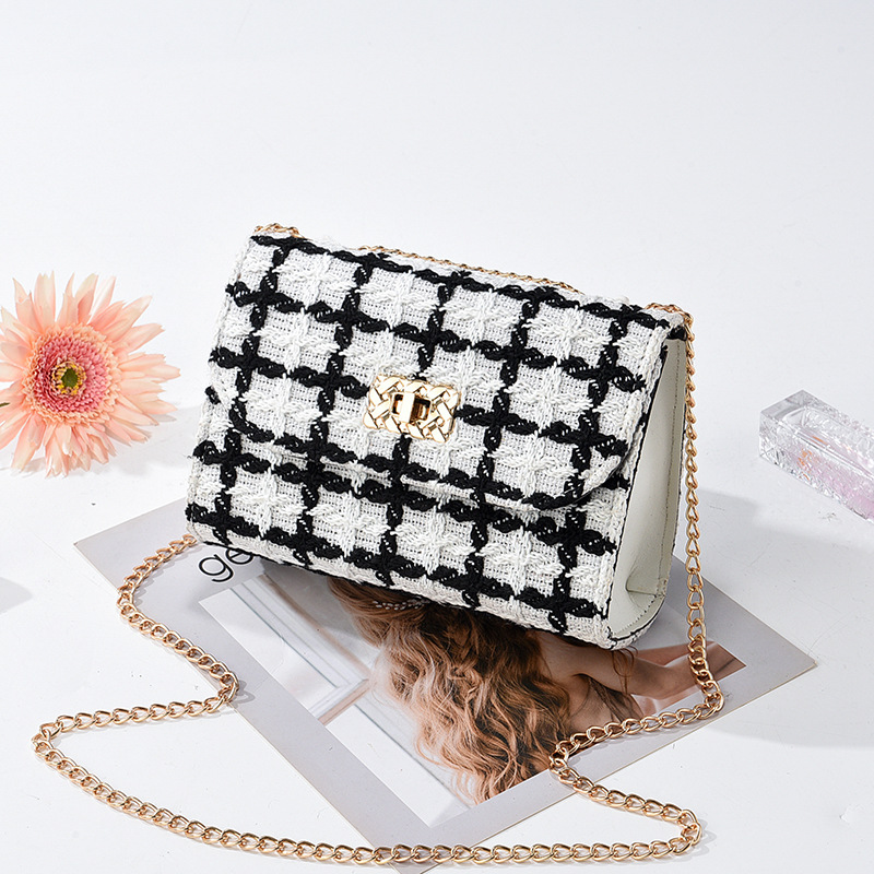 2025春秋季新款高级感小香风格子呢子潮链条单肩韩版时尚斜挎包