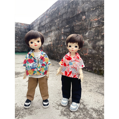 肥仔大佬6分bjd印花短袖衬衫娃衣六分体花衬衫