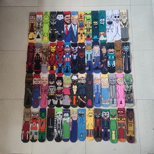 高帮滑板袜ins潮流动漫人物卡通长筒印花运动欧美街头 袜子男女式