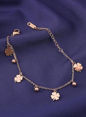 不掉色幸运四叶草钛钢手链