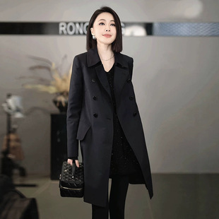 胖MM高知穿搭高智感翻领风衣外套女春秋新款赫本风中长款遮肚大衣