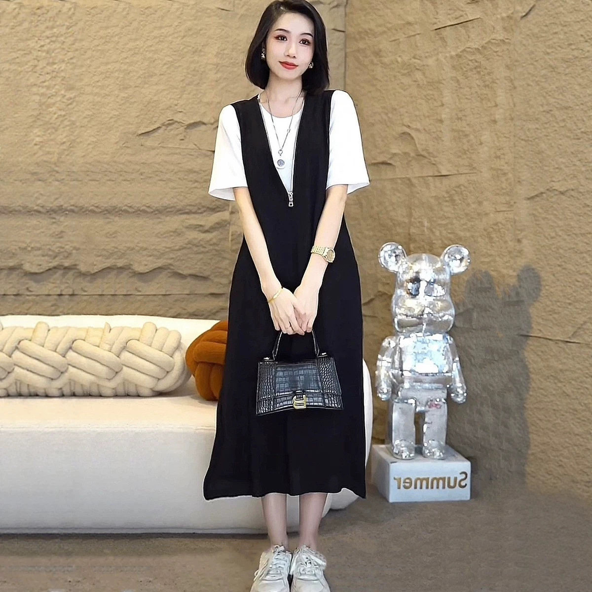 特大码女装显瘦背心裙洋气套装女图片