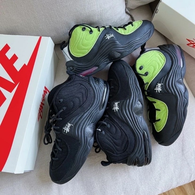 代购耐克Stussy × Nike Air Penny 2联名哈达威黑绿实战篮