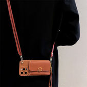 双层零钱包手机挂绳夏天外出皮质带壳大容量收纳挂件斜挎带卡包